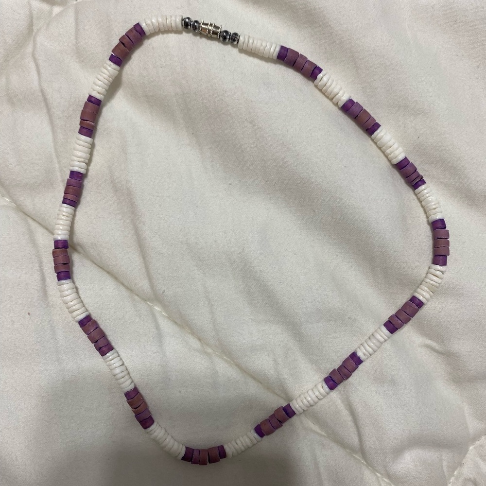 Purple and White Beaded Necklace